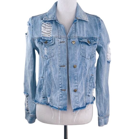 On The Road Womens Perla Distressed Denim Jacket Trucker Biker Grunge Medium - Picture 3 of 9